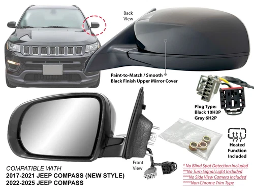 Door Mirror for 2017 - 2025 JEEP COMPASS Power Heated Driver Left Side CH1320498