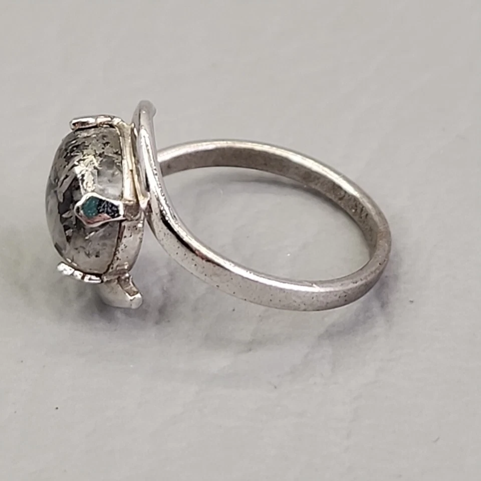 Anillo de piedra prehnita ovalado enchapado en plata banda delgada conjunto de puntas talla 5 Foto 3 de 4