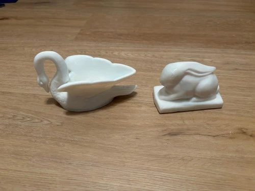 Vintage Milk Glass Figures Swan & Bunny Rabbit No Cracks Lot of 2
