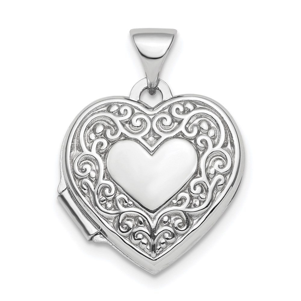 Sterling Silver Scroll Border Reversible 15mm Heart Locket Pendant 1.34gm