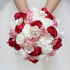 Bridal Wedding Bouquet with Rhinestone Brooch Pearl for Bride Bridesmaid Wedd...