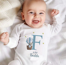Personalised baby boy sleepsuit and bib, new baby boy gift, initial baby grow