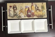 Cypress Home Ceramic Wood Serving Platter Handles Cutting Board Dishes 18” X 12”