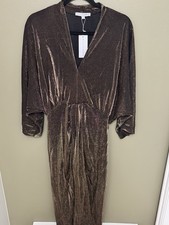 Ruched Midi Dress bronze shimmery Party Style Semi Formal  NWT Size L Woman