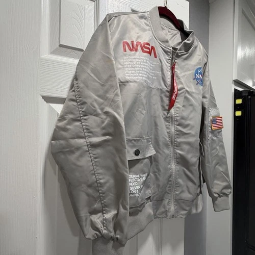 ASSTseries Bomber Jacket NASA Gray Adult Zip Front Windbreaker Size Medium NWOT! image 3