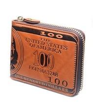 Men's Brown Bifold Wallet with Zip Around US Dollar Bill - Leahter Card Holder