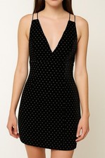 Velvet Slip Mini Dress Express Black Velour - Polka Dot Silver Glitter - Sz XS