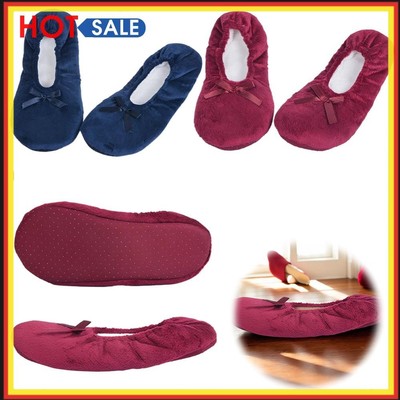 Women Ballerina Slippers with Satin Bow Warm Ballet Flats Girls Plush Slippers