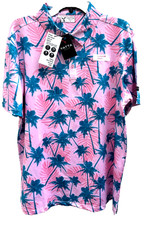 YATTA GOLF Polo Shirt TROPICAL PINK TEAL BLUE PALM TREES Men s Large NEW Tag