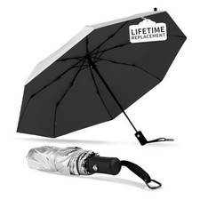 UPF 50 Sun Umbrella 41 Inch, Automatic Open Close Windproof Silver/Black