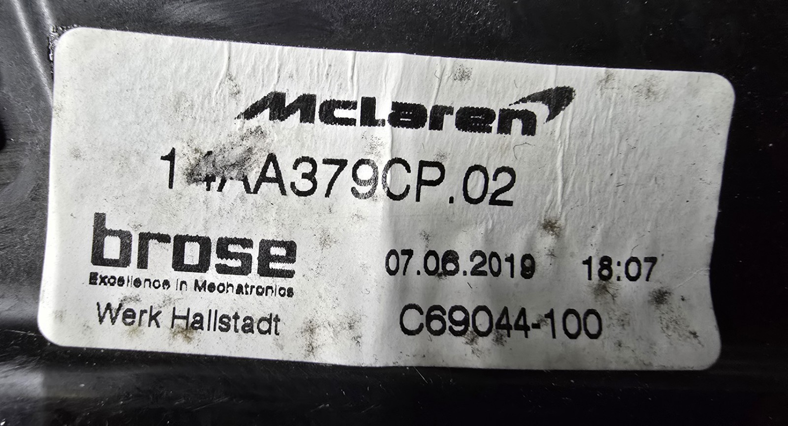 2018-2023 MCLAREN 720S FRONT RIGHT DOOR WINDOW REGULATOR RAIL MOTOR 14AA379CP 77