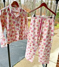 Garnet Hill Women's S Flowers Soft Flannel 2 Pc Pajama Set Lounge Pants & Shirt