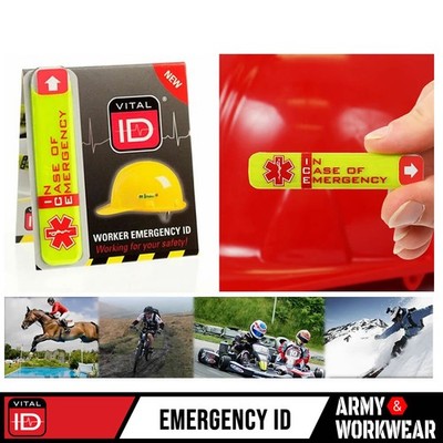Vital ID Notfall ICE Standard medizinische Info Aufkleber Etikett für Schutzhelm Mütze