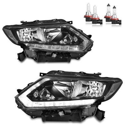 Headlights LED DRL For 2014-2016 Nissan Rogue Halogen Clear Corner Left+Right