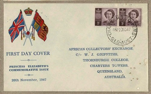 Australia 1947 W J Griffiths Princess Elizabeth FDC Africian Collection Cover