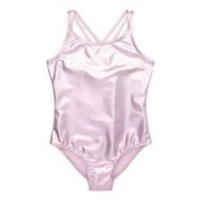 Wonder Nation Girl's Pink Tulle Metallic One Piece Swimsuit - Size: M (7-8)