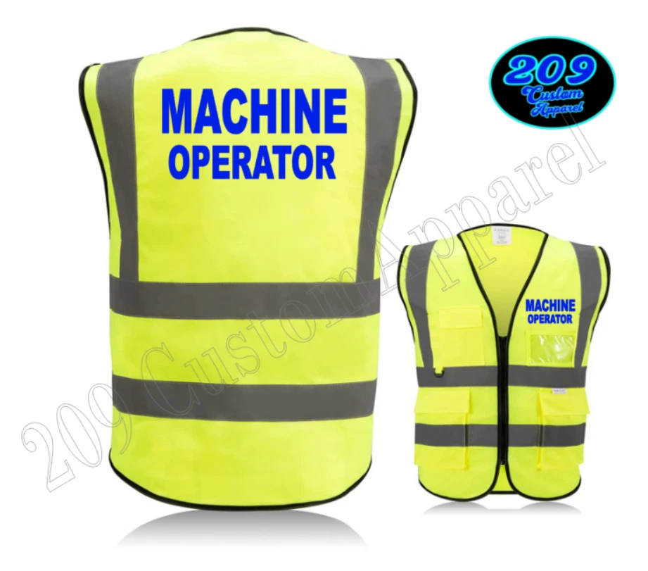 OPERADOR DE MÁQUINA Chaleco de Seguridad de Alta Visibilidad Tiras Reflectantes Cremallera CON Bolsillos Foto 4 de 4