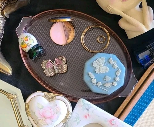 Vintage Pink Depression Glass Vanity Tray Oval Serving Dish