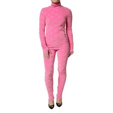 DOLCE & GABBANA Dress Pink Logo Monogram Long Sleeve Jumpsuit IT40/US6/S 2180usd