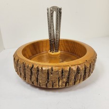 Live Edge Wooden Nut Bowl Nutcracker & 4 Picks Vintage 7" Rusticware Handcrafted