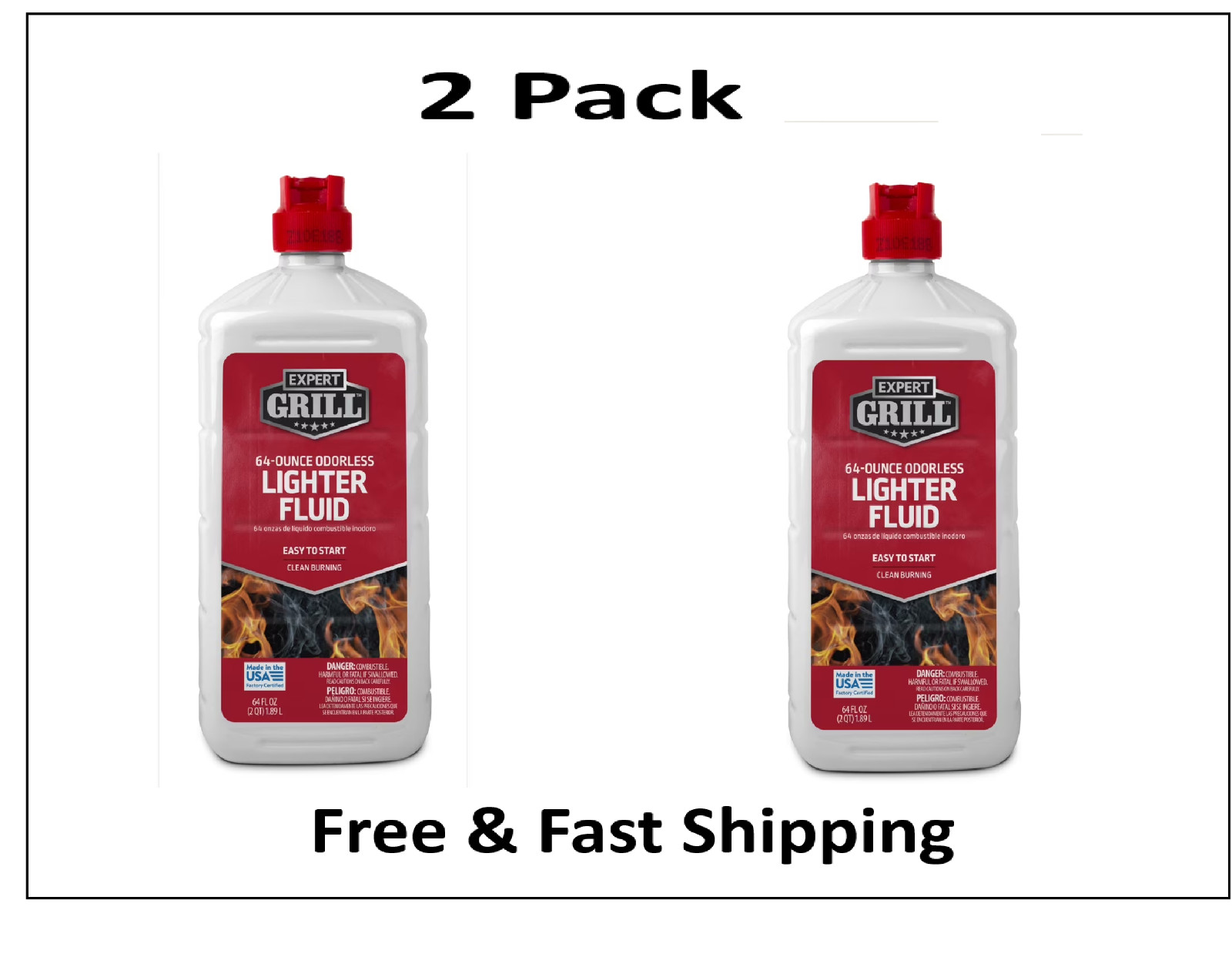 Fluid Premium Odorless Lighter Fuel, 64 Oz 2 Pack