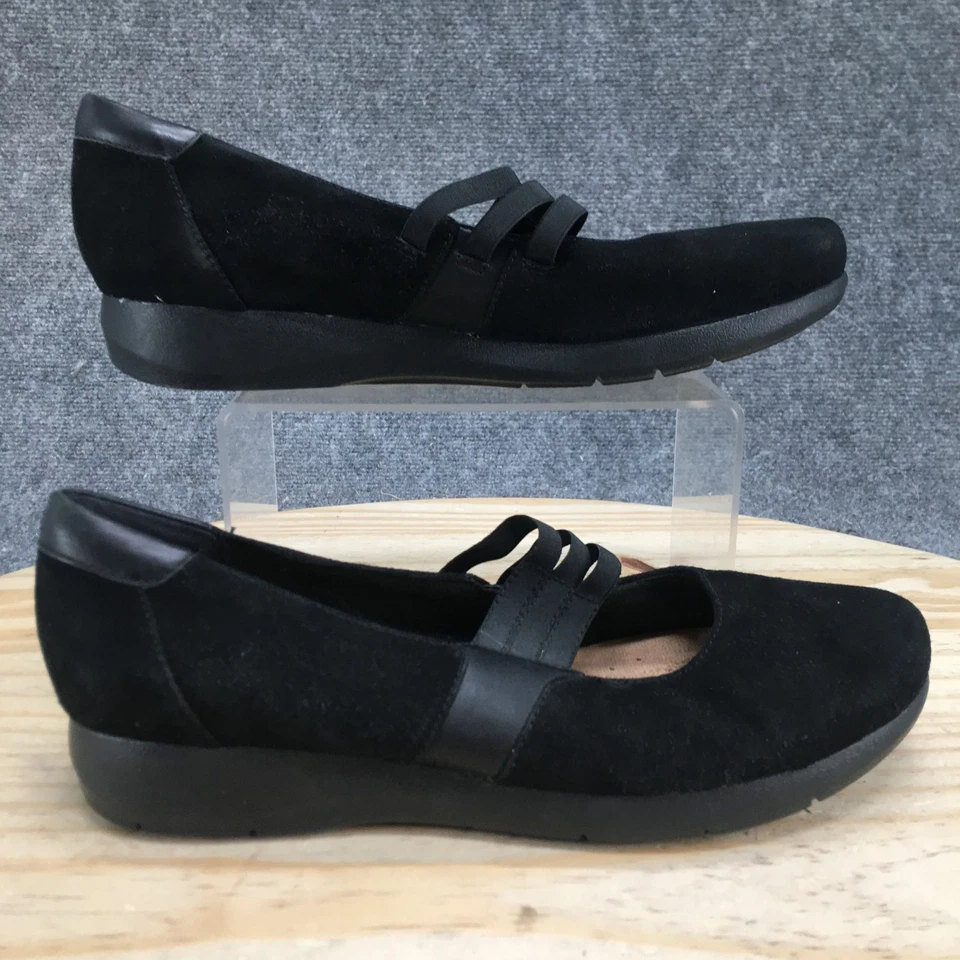 Clarks Zapatos Mujer 10 M Idella Cate Informales Sin Cordones Mary Jane Pisos Negro Gamuza Foto 2 de 4