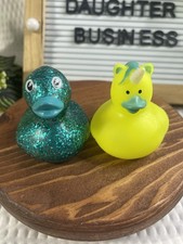2 Rubber Ducks Unicorn Glitter Duck Bath Toy Lot Cute Novelty