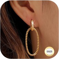 Creolen Ohrringe S925 Sterling Silber Doppelkreis Zirkonia Gold/Silber Chunky