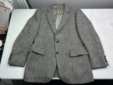 Vintage Harris Tweed Blazer 42 Herringbone Scottish Wool Stafford Black Gray