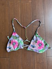 Multicolored Floral Bikini Top With Gold Chain Accents By Victoria's Secret