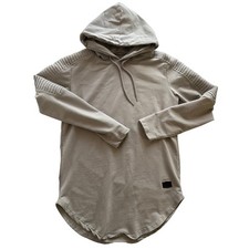 Leif Nelson Hooded Shirt Men's Medium Beige Longline Ribbed Shoulder Casual