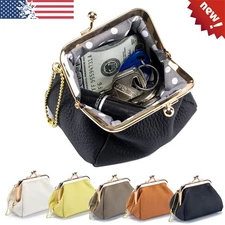 Genuine Leather Woman Coin Purse with Kiss Lock Frame Change Wallet Womens Gift