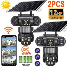 3 Lens 12MP Solar Battery Home Security Camera Outdoor Wifi Wireless PTZ CCTV US