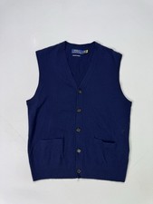 Polo Ralph Lauren Washable Cashmere Sweater Vest Button Navy Blue Men's Medium