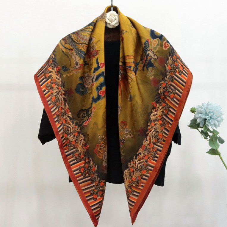 Phoenix Print 100% Silk Bandanna Scarf Square Neckerchief Double Face Shawl 42''