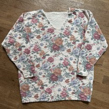 Vintage 80s / 90s Floral Tapestry Knit Sweater Oversized Cottagecore Roses Large