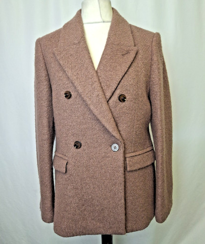 NEXT Wool Blend Coat Brown Classic Double Breasted Women's UK14 NWT C6302