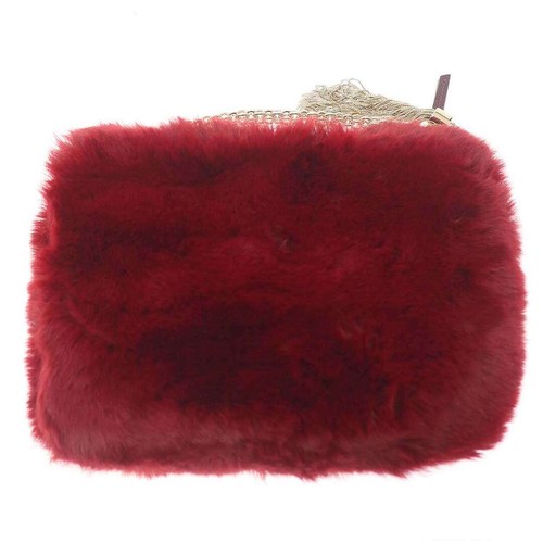 Jimmy Choo Fur Chain Handbag Red Used MESC-0