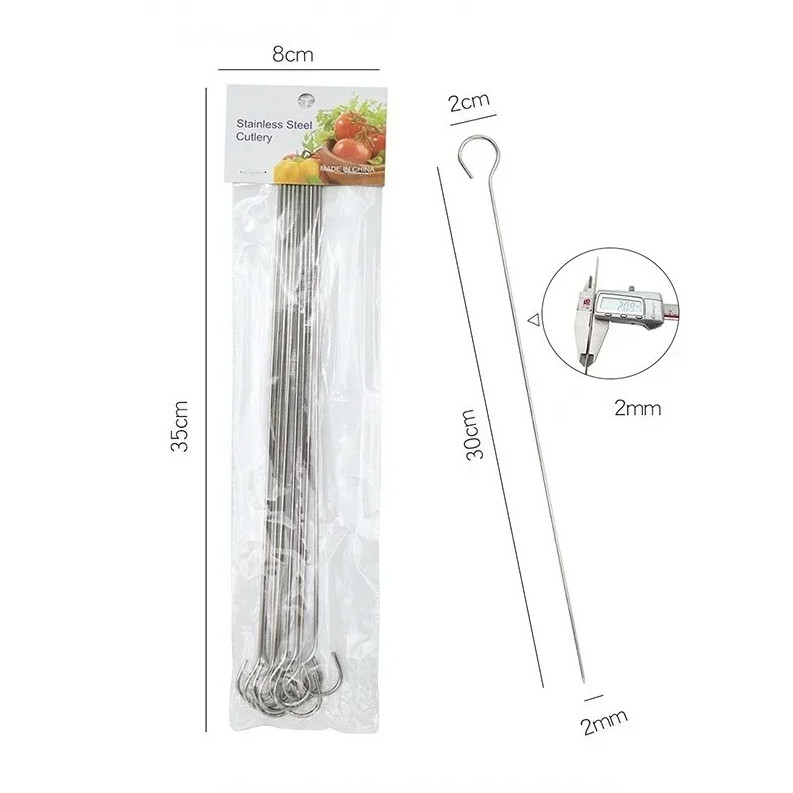 10Pcs Stainless Steel Bbq Skewers Flat Meat Roast Sticks For Camping Picnic