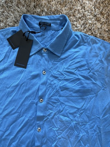 Patrick Assaraf Silk Blend Blue Pocket Lightweight Knit Button Up Shirt Large - Picture 5 of 9