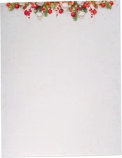 Red & Silver Ornaments Holiday Stationary Paper 8.5 x 11-60 Silver,White 
