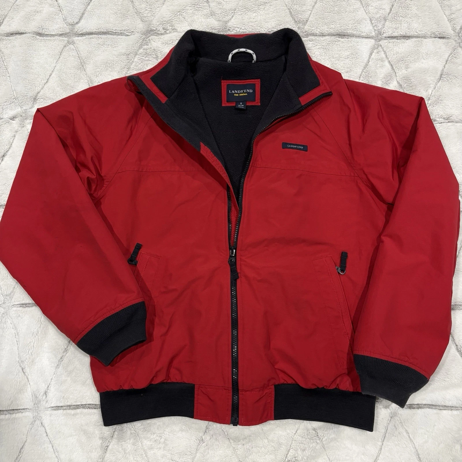 Lands End Jacket Mens Small Red The Squall Fleece Lined Nylon Windbreaker Coat