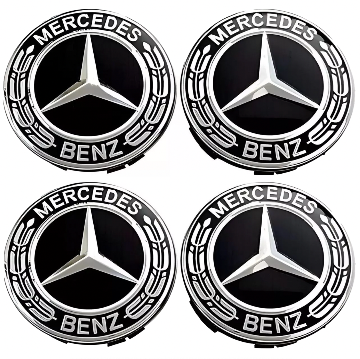 4x Mercedes Black Alloy Wheel Centre Hub Caps 75mm A B C E S M Class ML ...