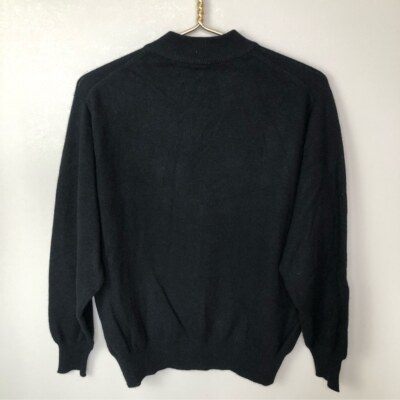 Vintage black cashmere red roses print mock turtleneck sweater M