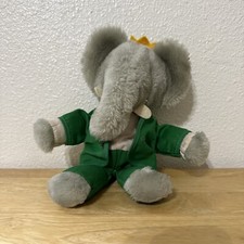 Eden King Babar Elephant doll 7" Plush Green Suit Outfit Yellow Crown Vintage