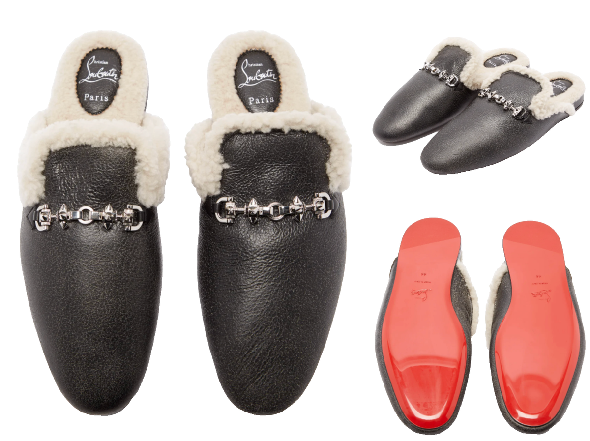 Christian Louboutin Schuhe Slippers Woolito Shearling Loafers  Christian Louboutin Woolito Leather Sherpa Flat Smoking Loafer Slipper Shoes 42 main image 0