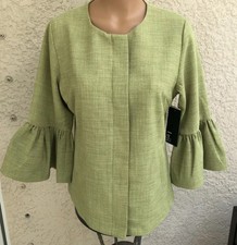 Luii Zip Jacket Small S Ruffle Bell Sleeves Pockets Textured Green Blazer New