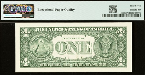2006 $1 Federal Reserve Note PMG 67EPQ - Super Repeater Serial Number 67676767 - Picture 3 of 3