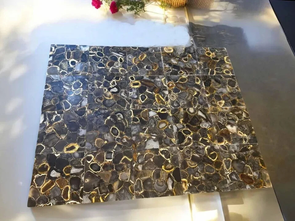 Black Agate Stone Dining Center Table Top, Modern Agate Stone Furniture Decor