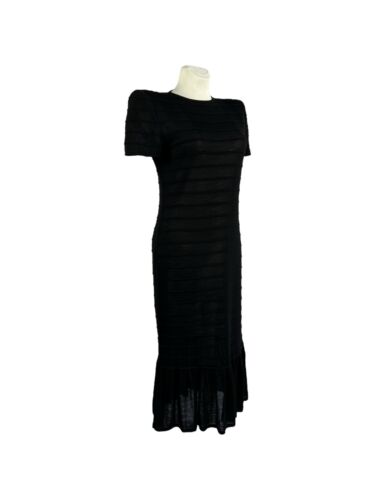 Vintage Louis Feraud Maxi Dress Wool Blend Short Sleeve Black Size US 10 UK 14 - Picture 2 of 11